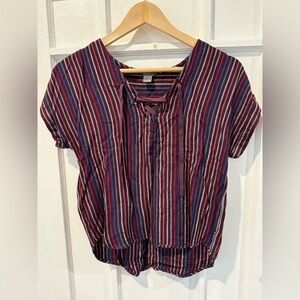 Eddie Bauer Burgundy and Blue Striped Blouse